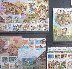 画像1: 世界 ライオン トラ チーター ネコ科 動物 切手 セット