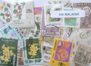 画像1: マレーシア切手セット100