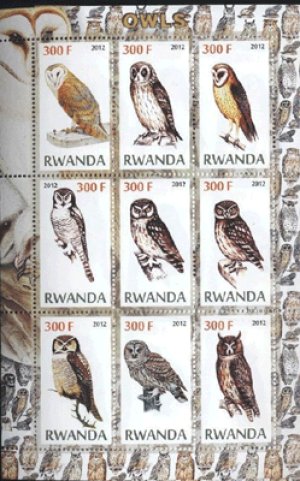 画像1: ルワンダ切手 2012年 　フクロウ　9種　小型シート