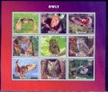 ブータン切手　2016年　フクロウ　鳥　猛禽類　9種　シート