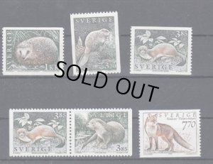 画像1: スウェーデン切手 1996年　野生保護　3次　ハリネズミ　オコジョ　生き物　6種