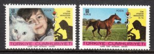 画像1: トルコ切手　1967年　動物の健康　馬　ネコ　2種