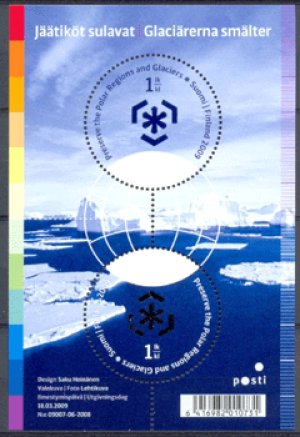 画像1: フィンランド切手 2009年　北極　氷河季候保護　2種　小型シート
