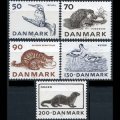 デンマーク切手 1975年　ハリネズミ　鳥　ネコ　動物　5種