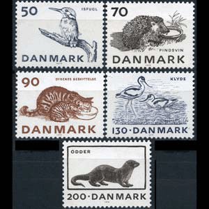 画像1: デンマーク切手 1975年　ハリネズミ　鳥　ネコ　動物　5種