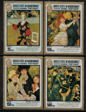 画像1: アデン・ハドラマウト切手　1967年　絵画　雨傘　ブージヴァルのダンス　ルノアール　4種