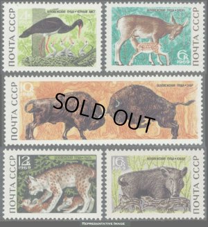 画像1: ロシア　旧ソ連切手　1969年　自然保護区　動物　親子　ヨーロッパバイソン　ナベコウ　6種