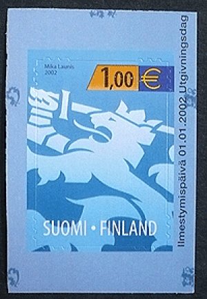 画像1: フィンランド切手　2002年　フィンランドの紋章のライオン　青　1種