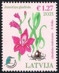 ラトビア切手　2021年　花　植物　鳥　1種