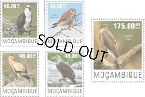 画像1: モザンビーク切手　2014年　鳥　猛禽類　5種