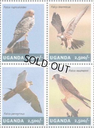 画像1: ウガンダ切手　2014年　鳥　猛禽類　ラナーハヤブサ　4種