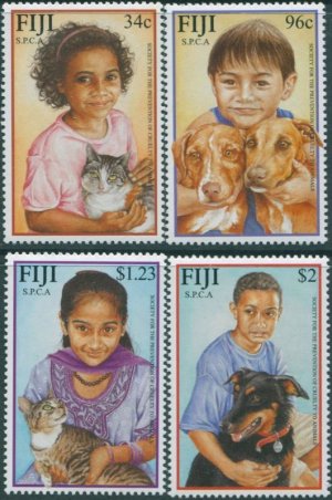 画像1: フィジー切手　2001年　子ども　ペット　犬　ネコ　4種