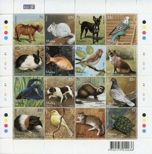 画像1: マルタ切手　 2006年　ペット　動物　インコ　馬　犬　ネコ　16種　シート