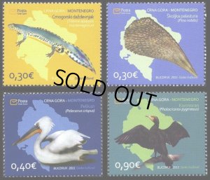 画像1: モンテネグロ切手　2011年　ニシハイイロペリカン　鳥　イモリ　4種