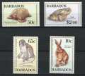 バルバドス切手 　1989年　野生生物保護　ケープノウサギ　オオヒキガエル　4種