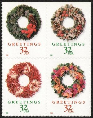 画像1: アメリカ切手 1998年　クリスマス　エバーグリーン　花輪