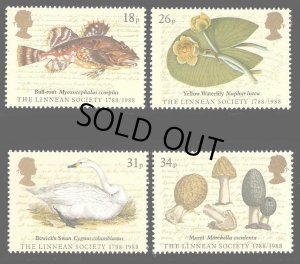画像1: イギリス切手　1988年　鳥　ペウイクコハクチョウ　リンネ協会200年　4種