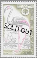 フランス切手　1970年　鳥　オオフラミンゴ　欧州自然保護年　1種