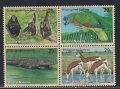 国連切手　1994年　絶滅危惧種　鳥　イロマジリボウシインコ　4種