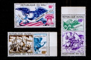 画像1: マリ切手　1976年　鳥　アメリカ建国200周年　アメリカの鷲、旗、自由の鐘　3種