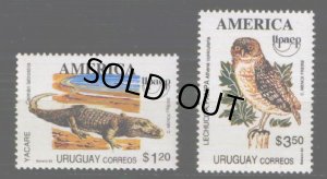 画像1: ウルグアイ切手　1998年　鳥　アナホリフクロウ　クチビロカイマン　2種