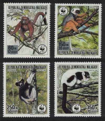 画像1: マダガスカル切手　1988年　WWF　インドリ　4種