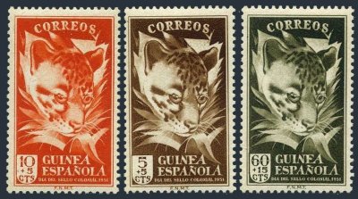 画像1: スペイン領ギニア切手　1951年　切手の日　ヒョウ　3種