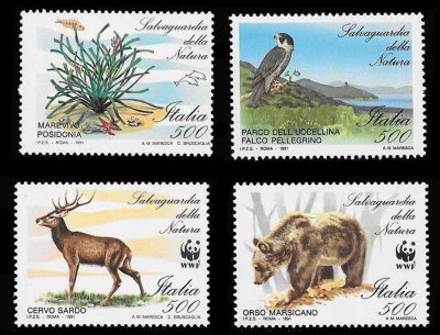 画像1: イタリア切手　1991年　　WWF　鳥　ハヤブサ　自然保護　4種