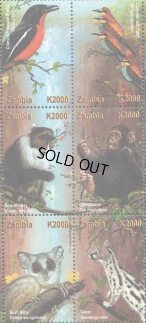 画像1: ザンビア切手　2001年　動物　鳥　6種