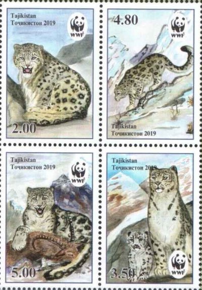 画像1: タジキスタン切手　2019年　WWF 絶滅危惧種  ユキヒョウ　4種