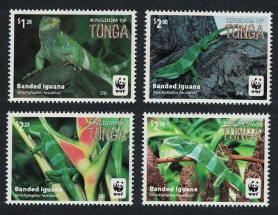 画像1: トンガ切手　1990年　WWF　ヒロオビフィジーイグアナ　4種