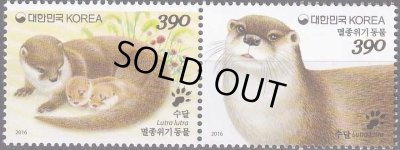 画像1: 韓国切手　2016年　動物　ユーラシアカワウソ　2種