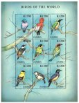 画像2: ザンビア切手 　2000年　世界の 鳥　オナガヒロハシ  9種 (2)