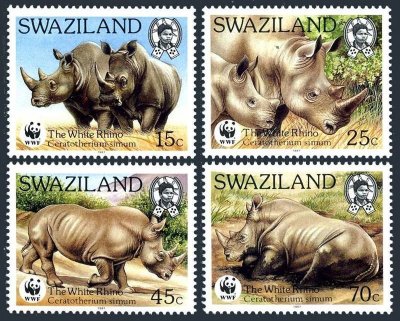 画像1: スワジランド切手　1987年　WWF　シロサイ　動物　4種