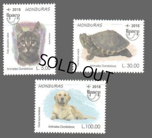 画像2: ホンジュラス切手　2018年　 動物　ネコ　犬　アカミミガメ3種