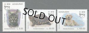 画像1: ホンジュラス切手　2018年　 動物　ネコ　犬　アカミミガメ3種