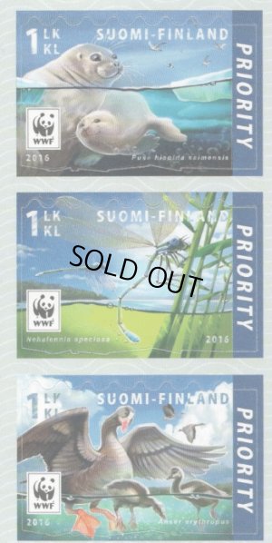 画像1: フィンランド切手 2016年　WWF　絶滅危惧種　鳥　カリガネ 　3種