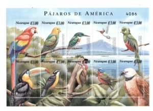 画像1: ニカラグア切手　2000年　アメリカの 鳥　サンショクキムネオオハシ　10種
