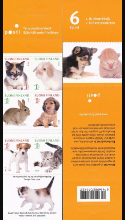 画像3: フィンランド切手 2012年 動物の赤ちゃん　ネコ　うさぎ　犬　6種  【切手帳】