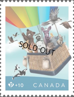 画像1: カナダ切手　2024年　気球の中の 動物　鳥　ホッキョクグマ　キツネ　1種