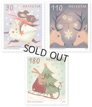 画像1: スイス切手　2022年　クリスマス　ウサギ　動物　3種　　