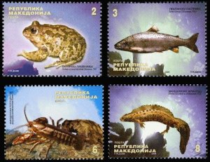 画像1: マケドニア切手  2009年　カエル　両生類　魚　4種