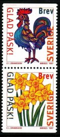 スウェーデン切手　1997年　イースター　鶏　花　スイセン　2種
