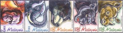 画像1: マレーシア切手　1999年　マレーシアの保護哺乳類　動物　スマトラサイ　5種