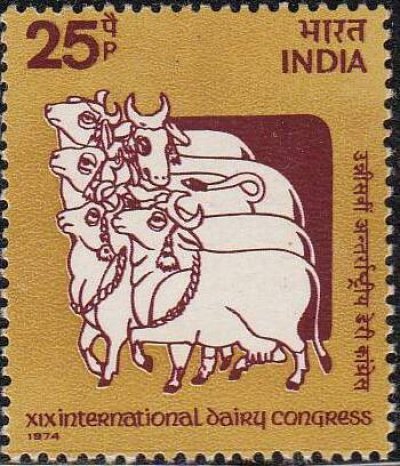 画像1: インド切手　1974年　ニューデリー第19回国際酪農会議　牛　1種