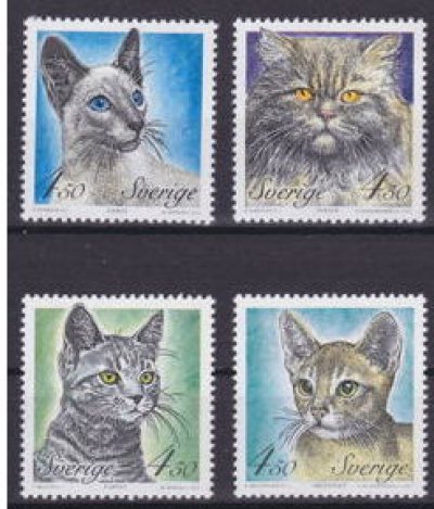 画像1: スウェーデン切手　1994年　　ネコ　4種