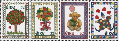 画像1: アイルランド切手　1995年　愛　花　テディベア　4種