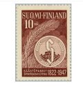 フィンランド切手　1947年　125周年記念貯蓄銀行  ライ麦とバッジ　1種