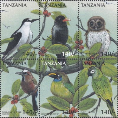 画像2: タンザニア切手　1997年　世界の鳥　ナンベイヒナフクロウ　6種