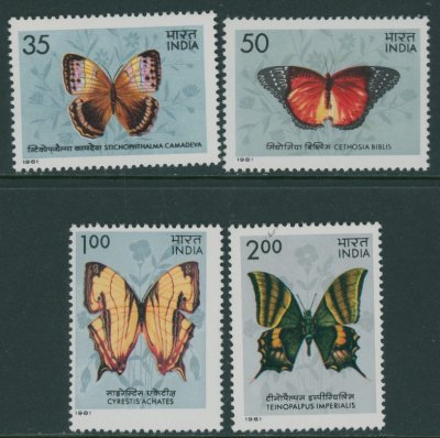 画像1: インド切手　1981年　蝶　4種